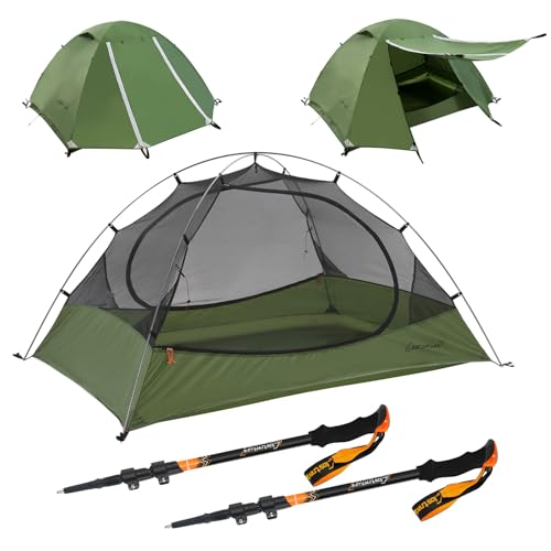 Clostnature 2-Person Ultralight Waterproof 3-Season Camping Tent with Collapsible Aluminum Trekking Poles - Easy Setup Lar...