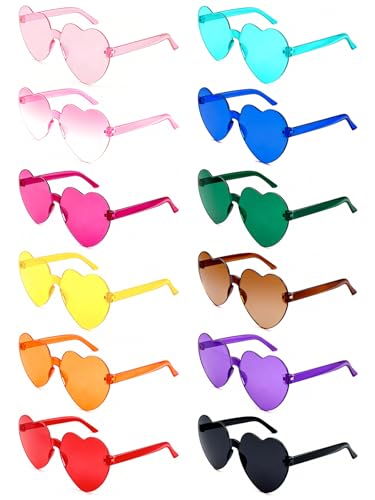 SKAHTOUF 12/20 Pairs Heart Shaped Sunglasses, Colorful Transparent Fun Glasses for Festival Party Favor & Photo Booth Props