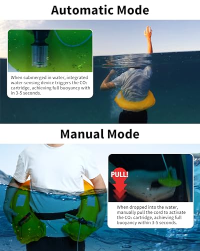 Owntop Automatic/Manual Inflatable Swim Belt Pack, Manual Convertible Swim Jacket for Adults, 24g CO2 Cylinder Included, L...