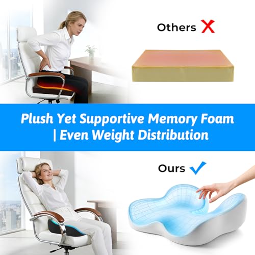 Seat Cushion for Tailbone & Sciatica Pain Relief - Plush Yet Supportive Ergonomic Memory Foam Chair Cushions for Office Ch...