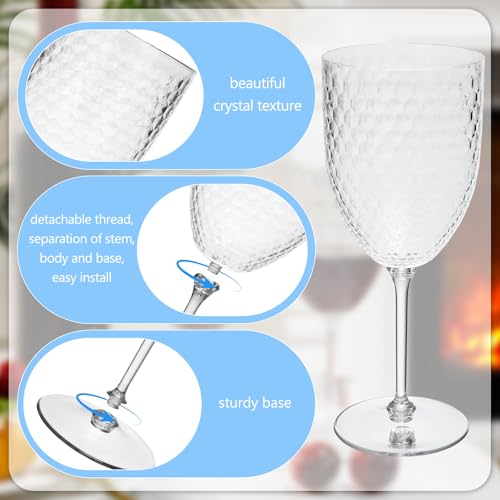 Jingmore 12 Pcs 13oz Reusable Plastic Wine Glasses, Detachable Wine Glasses with Stem, Unbreakable Champagne Flutes, Cryst...