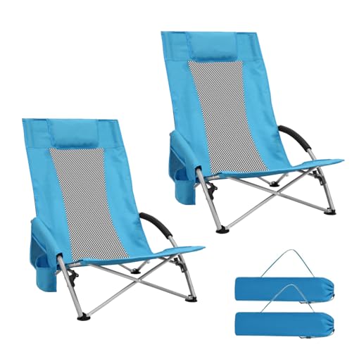 MKSY High Back Beach Chairs,2Pack Protable Folding Chair for Adults,Foding Camping Chairs with Carry Bag Cup Holder for Be...