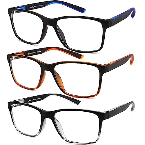 JJWELL 3 Pack Reading Glasses for Men Blue Light Blocking with Spring Hinge, Anti Eyestrain/Dryness/UV Large Wide Square R...