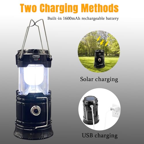 Collapsible Portable LED Camping Lantern XTAUTO Lightweight Waterproof Solar USB Rechargeable LED Flashlight Survival Kits...