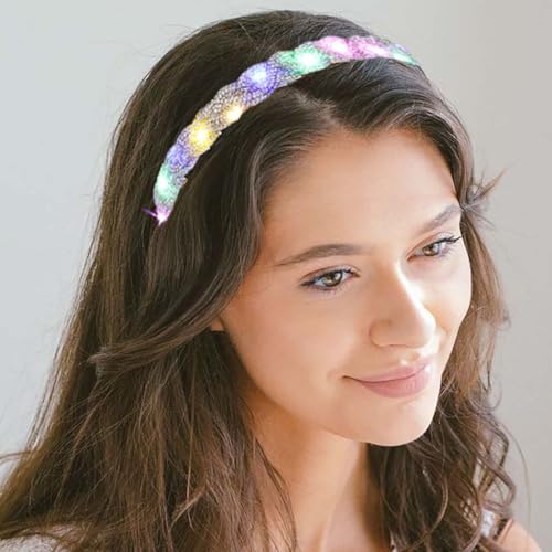 ACEDRE Light Up Rhinestone Headband LED Rave Headpiece Glow Silver Crystal for Women