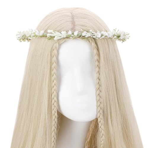 KorViSHOW White Flower Crown Headband, Artificial Renaissance Floral Headpiece, Fairy Boho Flower Headband for Women Girls...