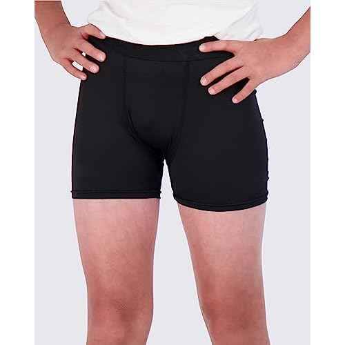 Real Essentials 5 Pack: Youth Boys' Compression Shorts - Performance Boxer Briefs Athletic Spandex Underwear(4-20)