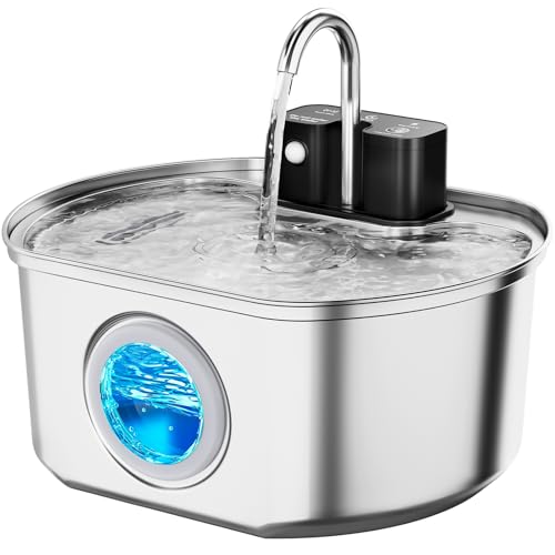 Cat Water Fountain Stainless Steel - Wireless 3.2 L/108 oz Battery Operated Automatic Pet Drinking Fountain for Cats - Cor...