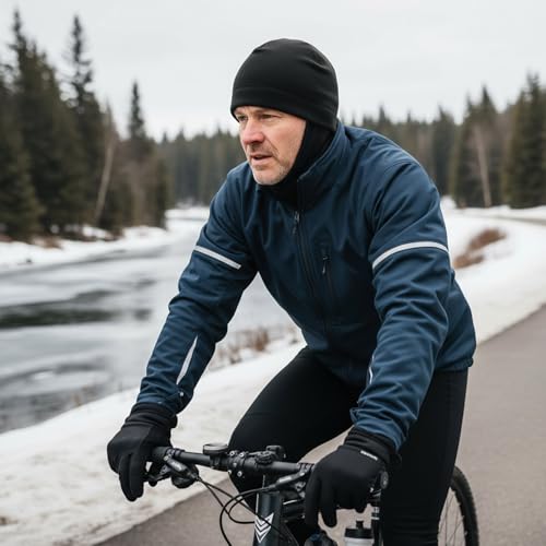 Thermal Cycling Beanie, Windproof Fleece Winter Cap for Outdoor Sports and Biking Black