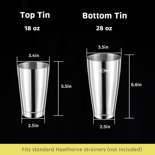Nexsujo Boston Shaker Set, Professional Cocktail Shaker Set (18oz/28oz), Weighted Stainless Steel Bar Shaker for Bartendin...
