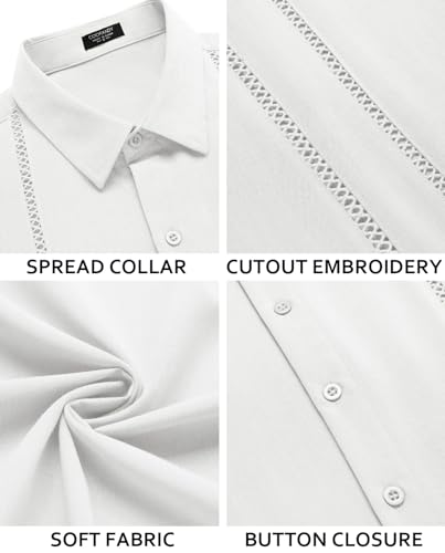 COOFANDY Men's Cuban Guayabera Shirt Short Sleeve Button Down Shirts Casual Summer Beach Linen Shirts