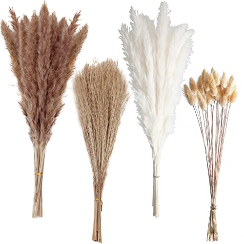 100 PCS Small Boho Pampas Grass, 17" Naturally Dried Pompas, Pampas Grass Decor for Wedding , Boho Party Decorations, Tabl...