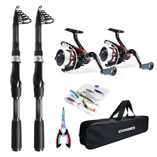 Telescopic Fishing Pole Combo, 2PCS 6.89ft Carbon Fiber Fishing Rods Spinning Reels Set，Full Kit with Fishing Pliers Lures...