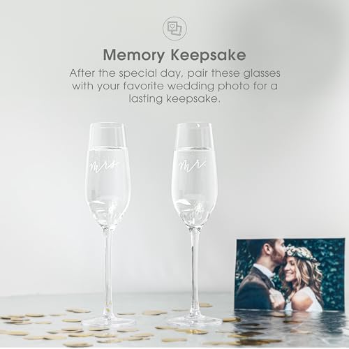 Pearhead Mr. & Mrs. Champagne Flute Set - Elegant His and Hers Wedding Toasting Glasses for Unforgettable Celebrations, Br...