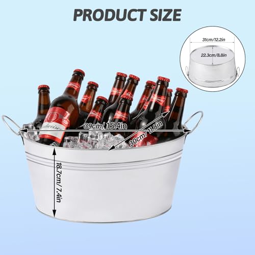 2pcs Galvanized Ice Buckets, 7.2 Gallon Large Galvanized Tub with Carry Handles, Ice Bucket for Parties, Mimosa Bars, Beve...