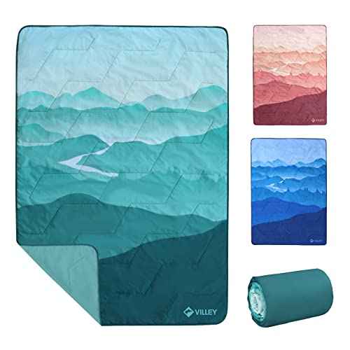 VILLEY Picnic Blanket, 3-Layer Camping Blanket 52"x75", Machine Washable, Water Repellent and Sandproof, Packable and Portable for Camping, Travel, Park, Beach and Indoor Use