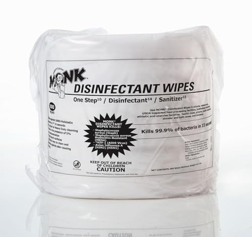 Monk Disinfecting Wipes, One Step Cleaner, Disinfectant, Deodorizer & Sanitizer, 4 Refill Packs of 800 Count, Great for Home & Corp Gyms, Yoga Mats, Dance Studios, Spinning Classes & More