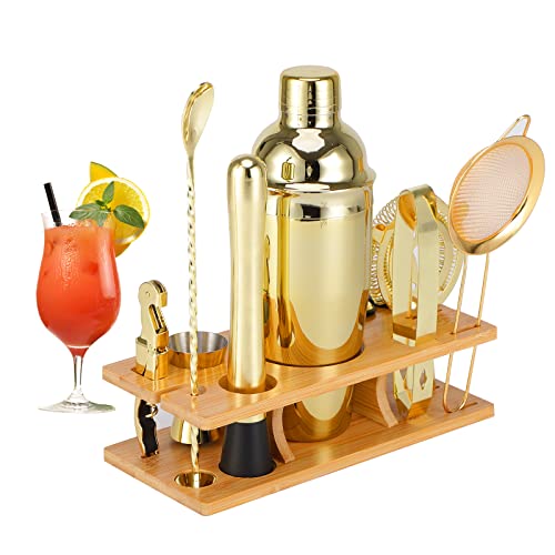 OBALY Bartender Kit 11-Piece Cocktail Shaker-Muddler for Cocktails 25oz Boston Shaker-Bar Accessories with Stylish Bamboo ...