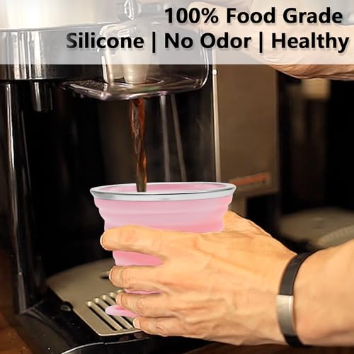 Litoexpe 2 Pack Silicone Collapsible Travel Cup Portable Folding Camping Cup Sets with Lids, Pink & Purple, Capacity 9.22o...
