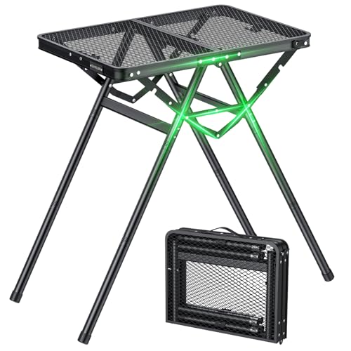 GARLLEN Folding Grill Table, Portable Camping Table with Heat-Resistant Mesh Tabletop, 3 Adjustable Height Aluminum Cookin...
