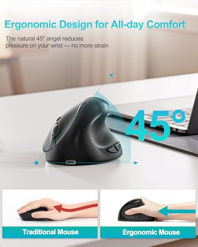 Lekvey Ergonomic Mouse, Vertical Wireless Mouse for Small/Medium Hands, Rechargeable with USB Receiver, 3 DPI for Comfort,...