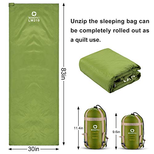 ECOOPRO Warm Weather Sleeping Bag - Portable, Waterproof, Compact Lightweight, Comfort with Compression Sack - Great for O...