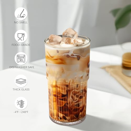 Luiaiog 18.5oz Glass Cups with Lids and Straws - Set of 2 Reusable Tumblers, Thickened Shatter-Resistant Glass, Ideal for ...