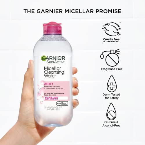 Garnier Micellar Water, Hydrating Facial Cleanser & Makeup Remover, Suitable for Sensitive Skin, Vegan, Cruelty Free, 13.5...