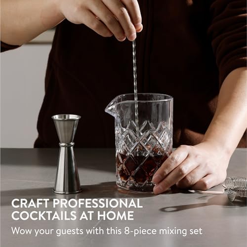 Elixir Cocktail Mixing Glass Set - 8-Piece Home Bar Bartender Cocktail Kit for Old Fashioned Negroni Martini - with Strain...