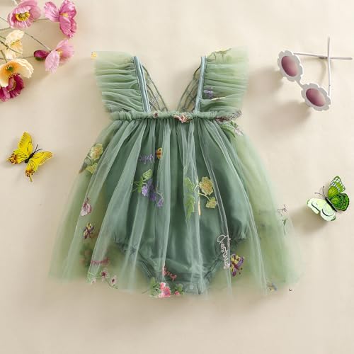 Newborn Infant Baby Girls Clothes Flower Butterfly Embroidery Sleeveless Romper Tulle Mesh Dress Toddler Bodysuit