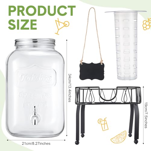 FillTouch 3 Gallon Drink Dispenser with Stand Glass Beverage Dispenser Drink Dispensers with Lid 18/8 Stainless Steel Spig...