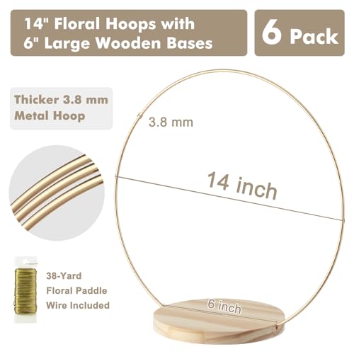 6 Pack Floral Hoop Centerpieces with Stand, 14 Inches Metal Rings for Crafts DIY Centerpieces Table Decoration with 6 Inch...