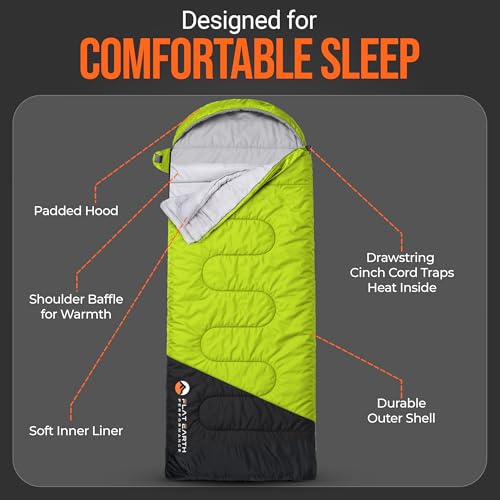 Flat Earth Performance Expedition Sleeping Bag with Compression Sack – 32°F/0°C for Teens/Adults Up to 6'2", Lightweight, ...