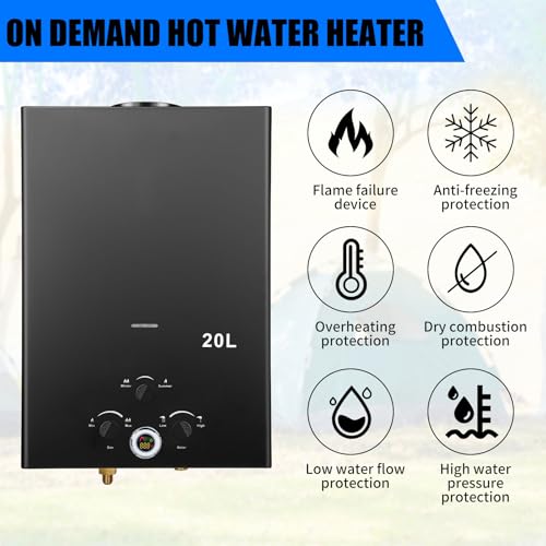 Tankless Propane Water Heater - 5.26GPM 20L, Outdoor Portable Gas Instant Hot Water Heater with Digital Display and Multi-...