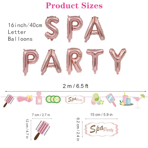 34 Pcs Spa Party Supplies, 25 Pcs Spa Party Photo Booth Props with Sticks 16 inch Aluminum Foil Balloons Banner for Girls ...