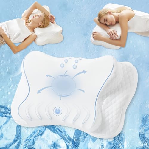 Releep Adjustable Cervical Neck Pillow, Cooling Orthopedic Ergonomic Contour Pillow, Memory Foam Neck Pillows for Back Sto...