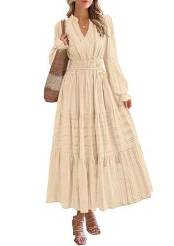 PRETTYGARDEN Women's 2026 Fall Wedding Guest Dresses Long Sleeve V Neck Flowy Elegant Holiday Party Maxi Dress with Pockets