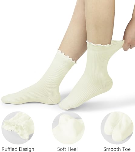 BomKinta Ruffle Socks Women - Turn-Cuff Frilly Sock - Lightweight Cotton Socks