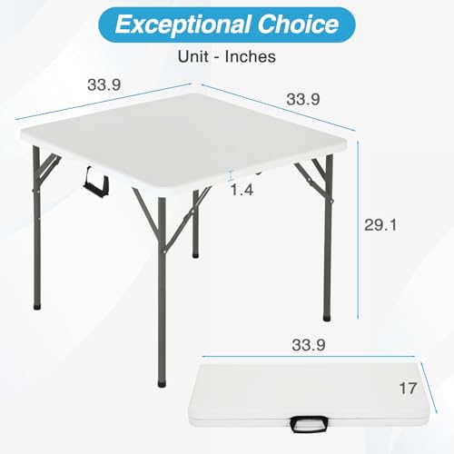 FDW 34" Folding Card Table Plastic Table Portable Square Height Dining Table Perfect for Party and Parties Backyard Event...