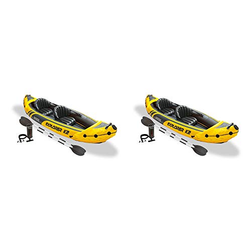 Intex 68307EP Explorer K2 Inflatable Kayak Set: Deluxe 86in Kayak Paddles and High-Output Pump – Adjustable Seats with Bac...