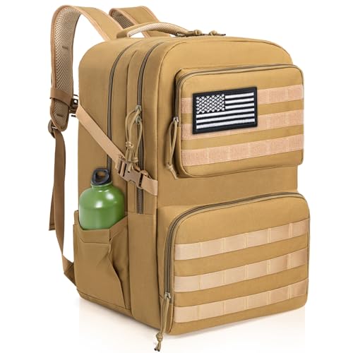 IBVIVIC 45L Tactical Backpack for Men, Water-resistant Military MOLLE Assault Backpack Bag for Hunting Camping Travel (Khaki)
