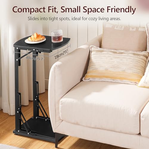 MAHANCRIS Folding C-Shaped End Table, Side Table for Couch, TV Tray Table for Small Spaces, Small Couch Side Table That Sl...