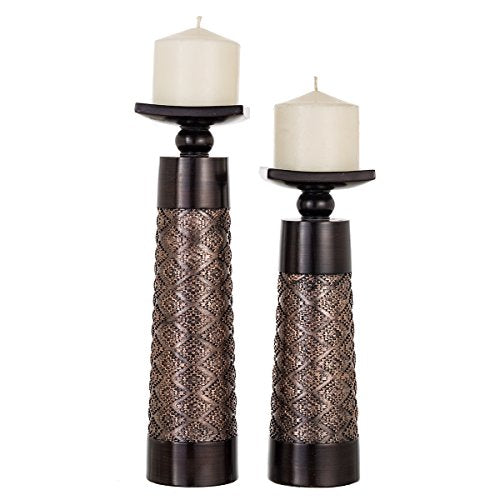 Creative Scents Dublin Brown Pillar Candle Holder Set of 2 - Home Decor Aesthetic, Coffee Table Decor Mantel Centerpieces ...