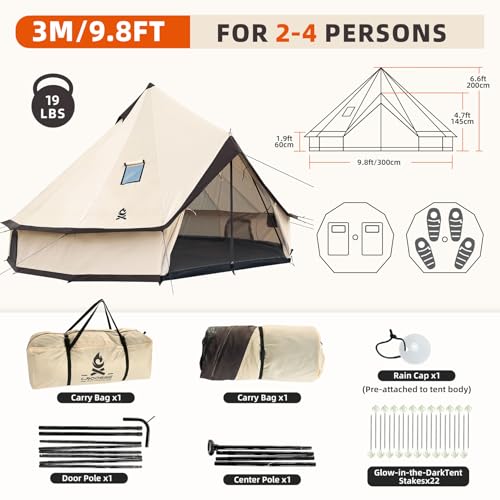 Oxford Bell Yurt Tent with Stove Jack, Easy-to-Maintain Yurts for All Year Living, 4 Season Yurt Tents for Camping, Family...