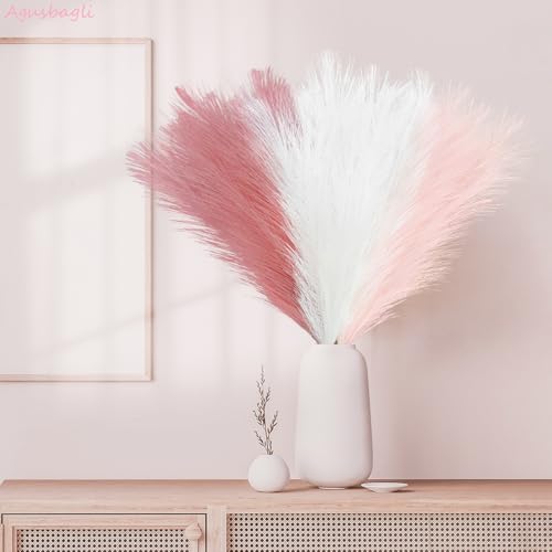 Agusbagli 30pcs Pink Faux Pampas Grass, 21.6in Fluffy Artificial Colored Pompas Grass Short Blush Fake Pampas Stems Vase F...