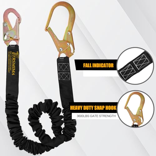 TRSMIMA Safety Harness Lanyard Retractable - Fall Protection Climbing Tree Strap 6 FT Single Leg Internal Shock Absorbing ...