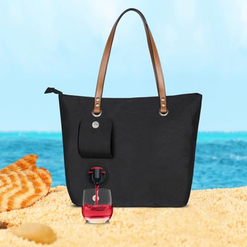 LEZEHUIBEST Wine Tote Bag, Beach Cooler for Travel Gift, Leakproof Insulated Purse Carrier with Hidden Spout Compartments,...