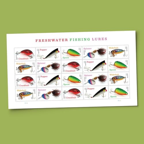 Freshwater Fishing Lures 2025 (Sheet of 20) First-Class Mail Forever Postage Stamps