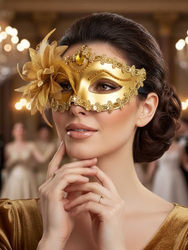 Yokawe Black Masquerade Mask for Women Flower Venetian Ball Masks Lace Mardi Gras Costume