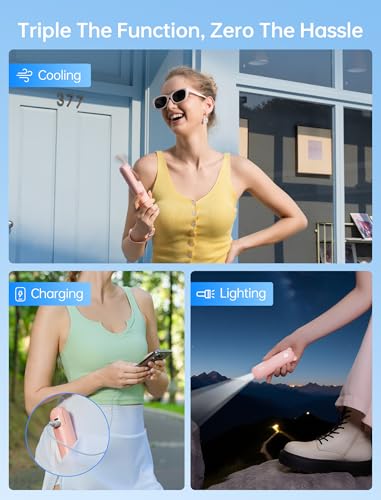 JISULIFE Handheld Mini Fan, 3 IN 1 USB Rechargeable Portable Fan [12-19 Working Hours] with Power Bank, Flashlight, Pocket...